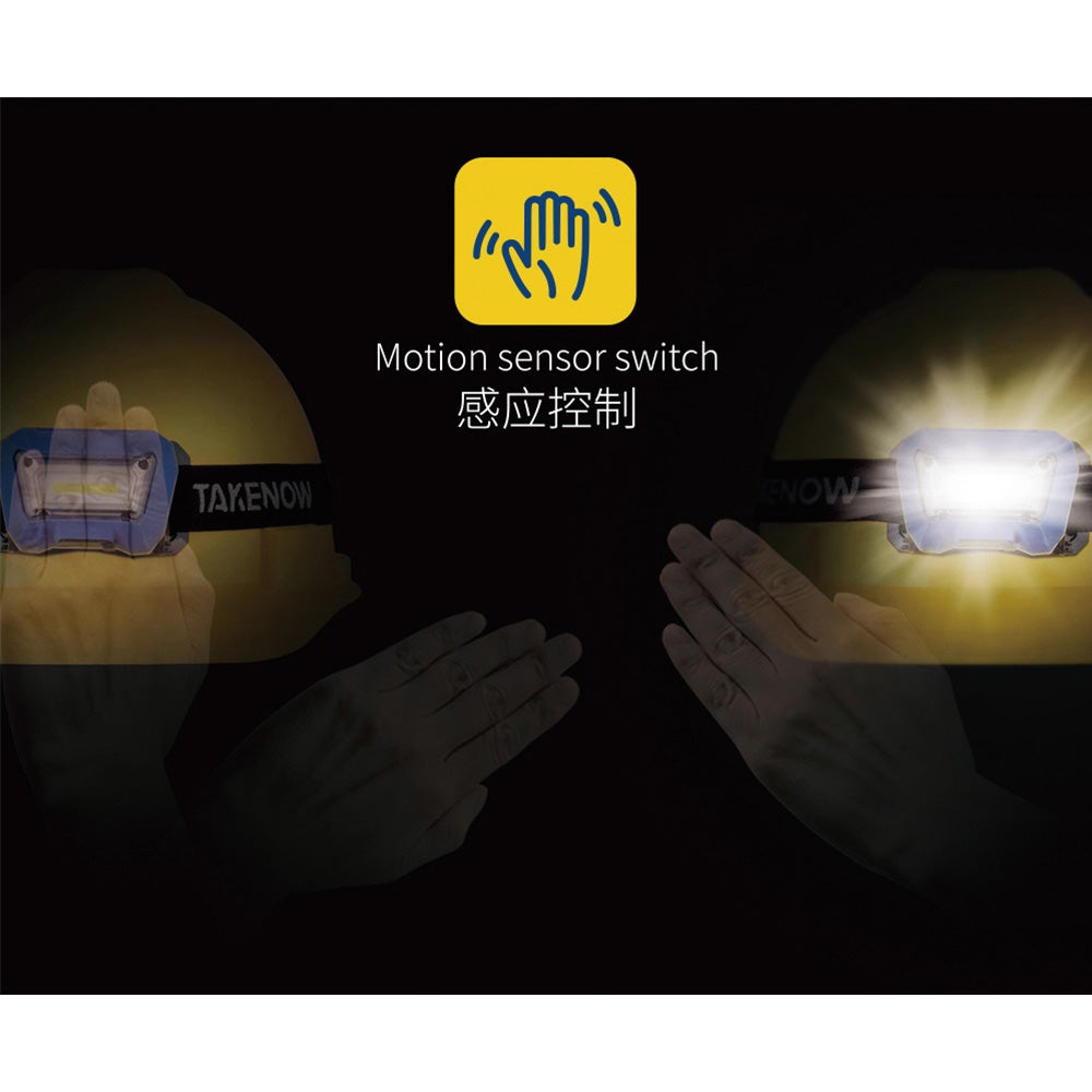最大300ルーメンのLEDヘッドライト。赤外線センサーで手をかざすだけでON/OFFでき、明るさ2段階切替と60°の角度調整に対応。ヘルメットにも装着でき、IP65の防塵・防水性能を備えた、車両整備や設備点検に便利な作業用ヘッドライト。