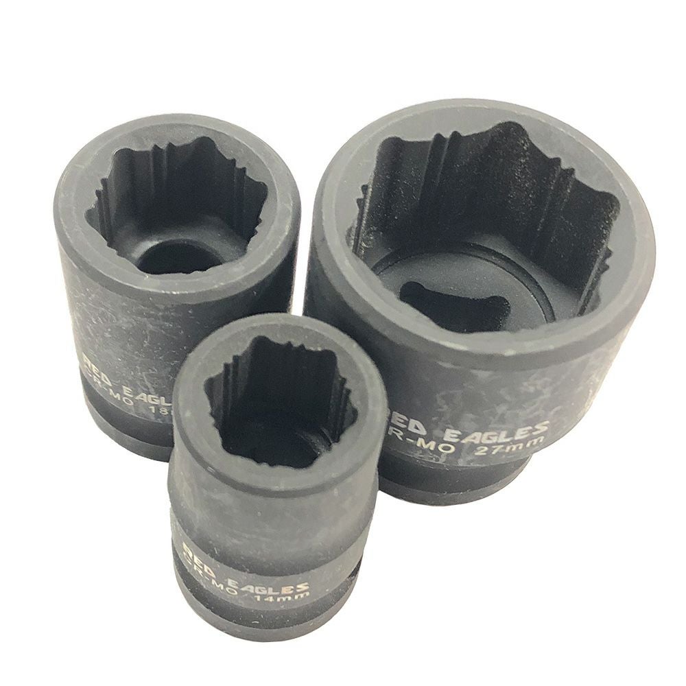 RED EAGLE 12pc 1/2drインパクト用アンチスリップソケットセット
